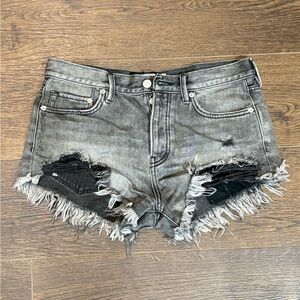We The Free Frayed Hem Black Denim Shorts